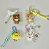 8CM Rilakkuma Bear Lace Bow Carabiner Plush Keychain Four-leaf Clover Series Chairoikoguma Bear Stuffed Doll Backpack Pendant