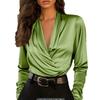 Elegant Satin V-Neck Blouse - Professional Long-Sleeve Versatile Top for Office & Daily Wear (Multiple Colors)