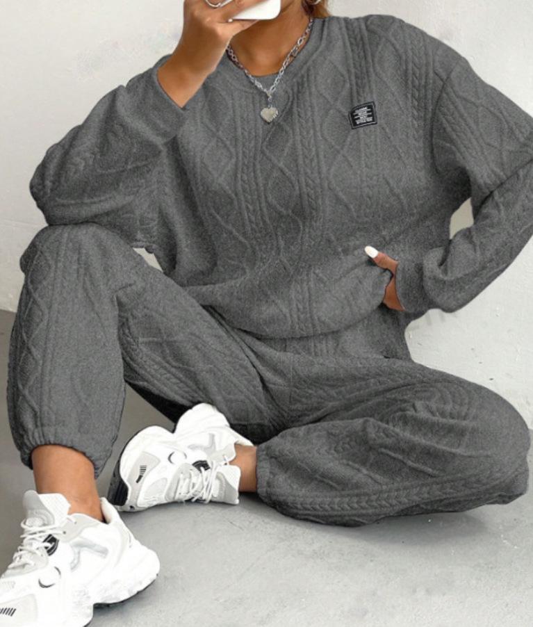 2024 Autumn/Winter Women's Jacquard Long-Sleeve Sweatshirt and Pants Set