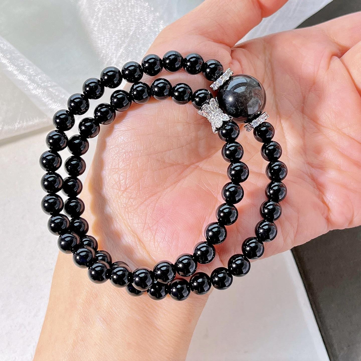 

Ветер 6 мм Натуральный Черный Агат Обсидиан Многорядный Дизайн Браслет