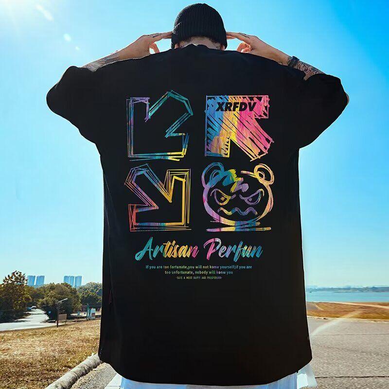 

Abstract Arrow Bear Men Cotton TShirt Streetwear Casual Hip Hop Korean Style Summer Short Sleeve Tee - Men s Summer Cotton Gr... S разноцветный