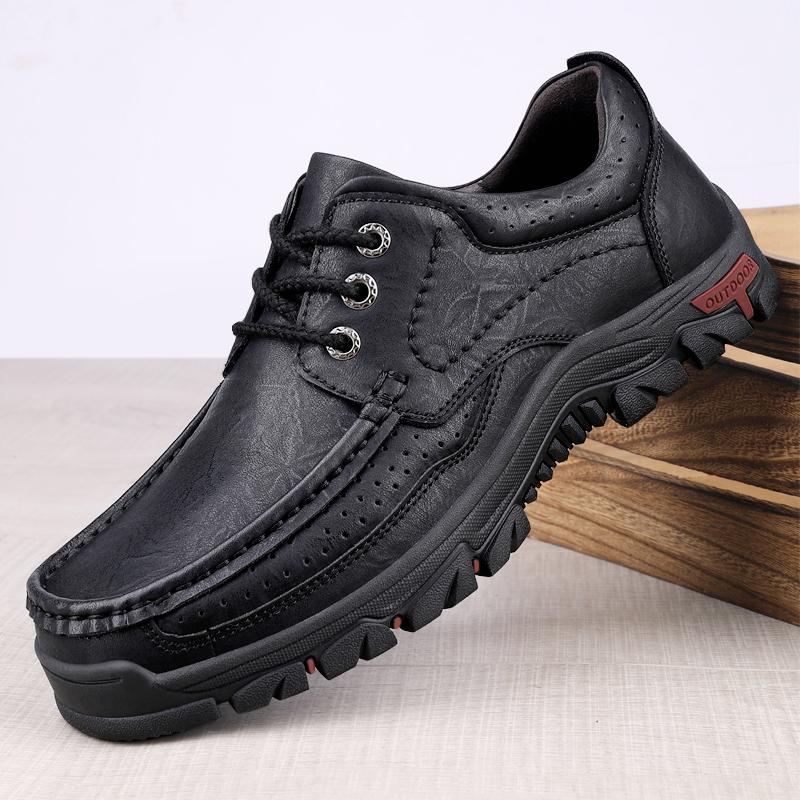 Fashion Hot Sale Soft Sole Lace-up Casual Shoes Luxury Brand Male Walking Shoes Genuine Leather Men's Travel Climbing Camping Footwear