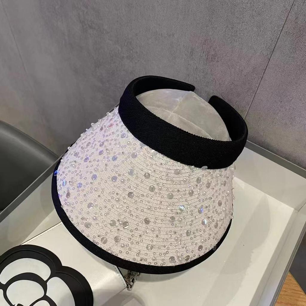 Fortgeschrittener Zigeuner Strass Stroh Leerer Zylinder Damen Sommer Ausflug Meer Sonnenschutz Schatten Stirnband Hut