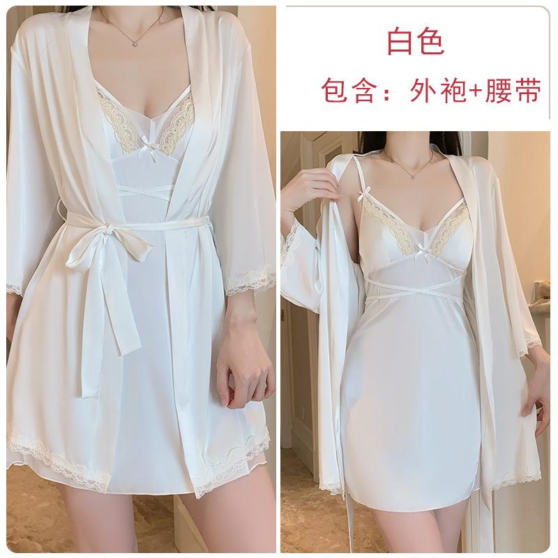 Women's Silky Comfy Padded Tie Sleep Dress with Robe Lounge Set