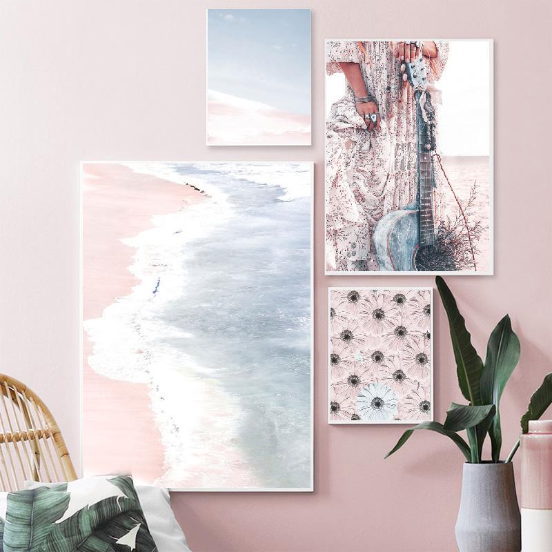 

Скандинавская абстрактная гора море пляж маргаритка фламинго плакаты и принты настенное искусство холст живопись настенная картина для декора гостиной