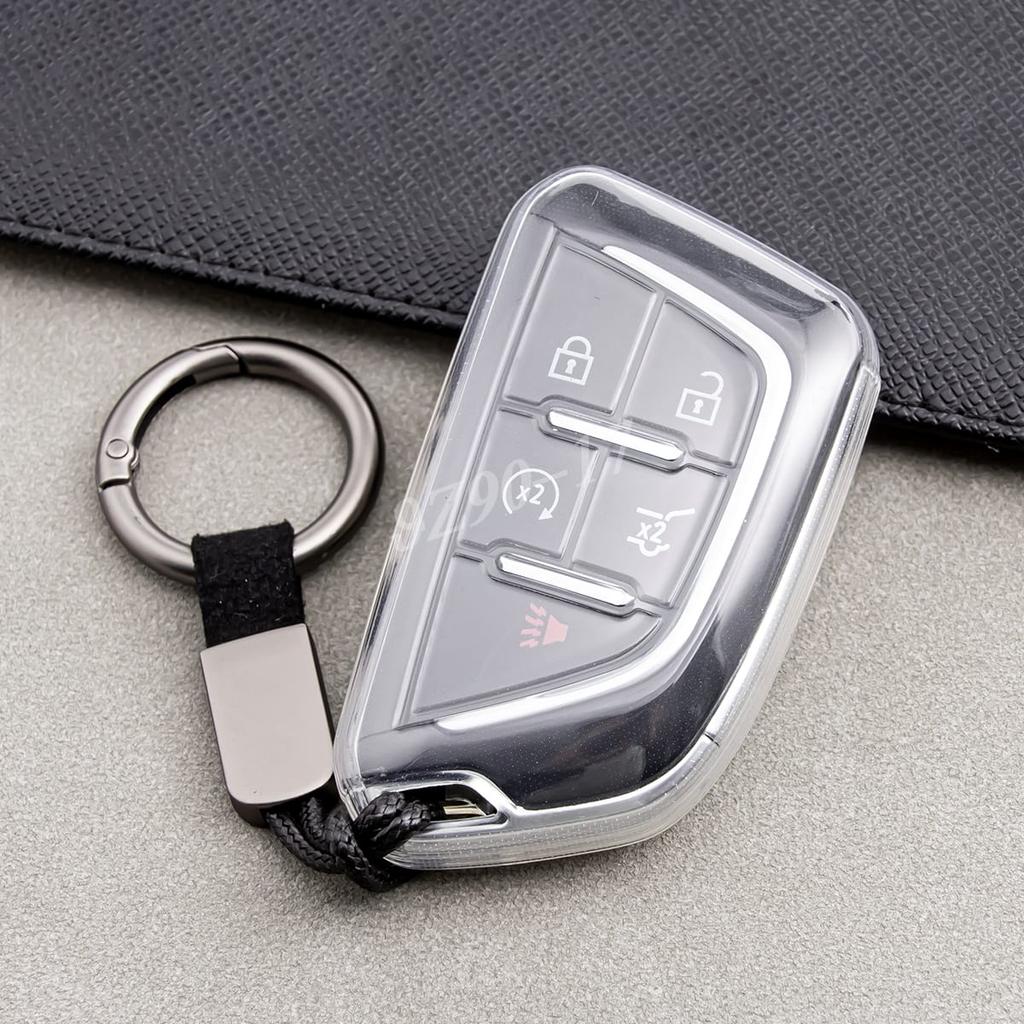 Tpu Fully Transparent Key Fob Case Cover Holder Keychain For Cadillac Xt4 Ct4 Ct5 Lyriq