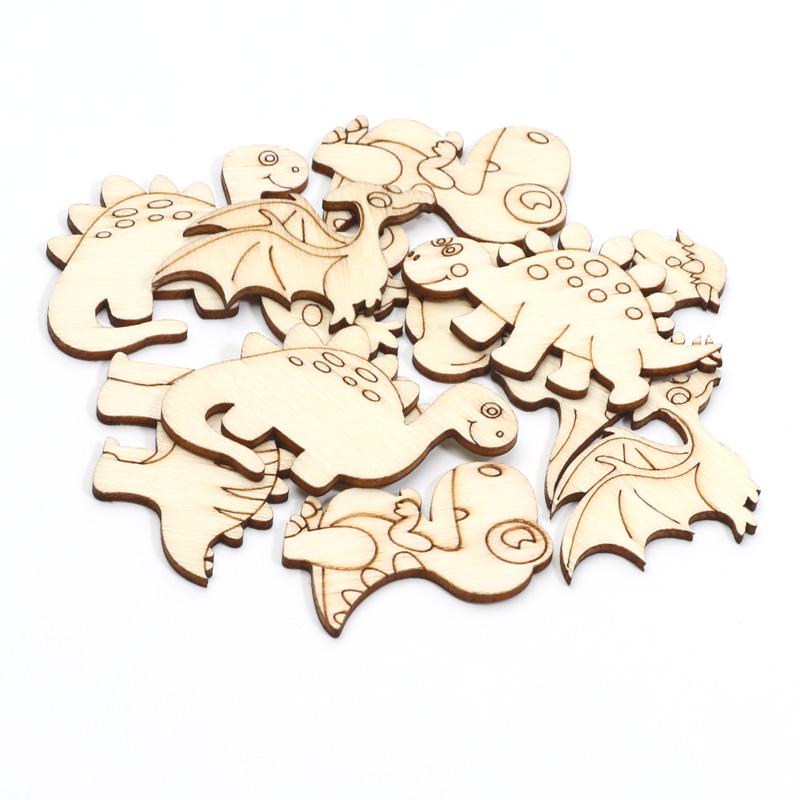20pcs Mixed Dinosaur Cartoon Wooden Slices For Scrapbooking Embellishments DIY Crafts Supplies Wood Ornament Home Decor