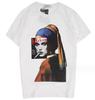 Parody Retro Oil Painting Print Ladies Simple Loose White Round Neck Short Sleeve T-shirt Women Clothing Graphic Tops Harajuku