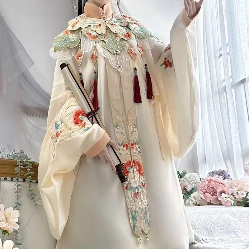 Ming Dynasty Style Hanfu Set Women With Embroidered Cloud Shoulder Wide Sleeve Top Horse Face Skirt