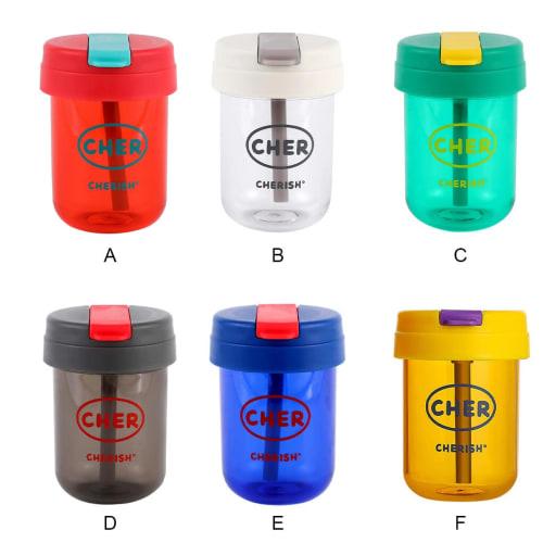 DOSJJIASL 300ml Portable Water Bottle with Straw, Wide Mouth with Plastic Lid, for Office, Student, School, Sports, and Gym Use, Red