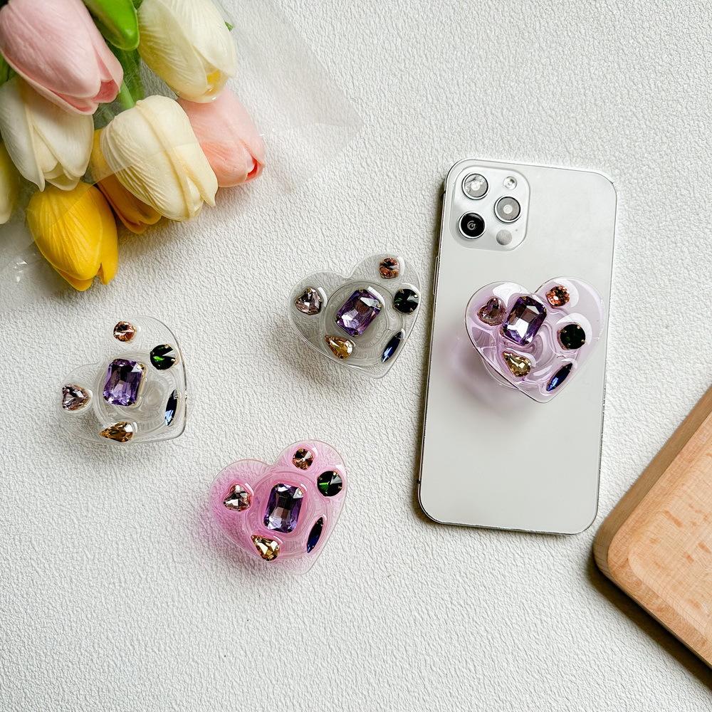 Mobile Phone Airbag Bracket Paste Desktop Retractable And Stable Love Epoxy Gem Rhinestone Luxury Women