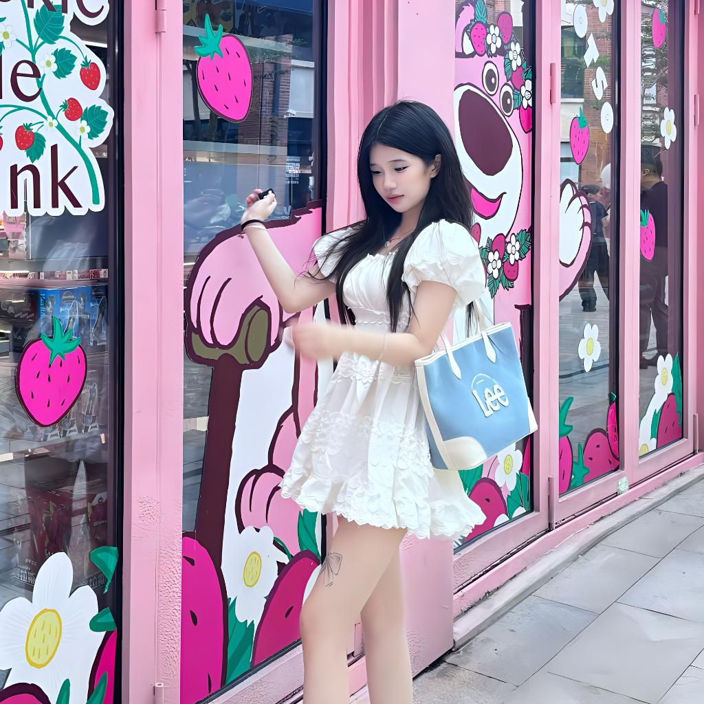 New Lee Denim With PU Panel Tote Denim Bag, Shoulder Bag Regular Women's Light Denim Blue LE240101M-521