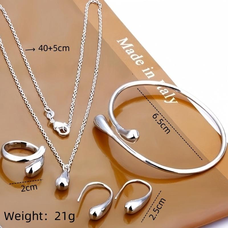 Fashion Teardrop Jewelry Set for Women Simple Ring Necklace Bracelet Earrings Four-piece Set Suitable for Engagement Jewelry
