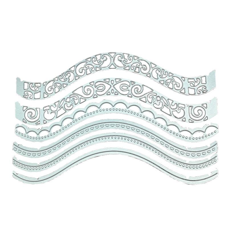 

6PCS Винтажное кружевание Embrossing Изогнутая волнистая граница Край Металлическая режущие матрицы Тиснение скрапбукинг бумага