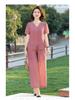 Letní bavlněno-lněný set: Dámský volný zeštíhlující dvoudílný outfit - Top a kalhoty se širokými nohavicemi pro matky středního a staršího věku