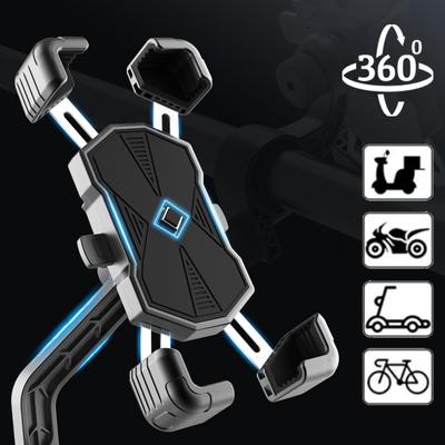 Supporto universale per telefono da moto con vista a 360°, supporto per telefono da bicicletta per bici elettrica da 4,7-7,2 pollici, supporto antiurto, clip GPS