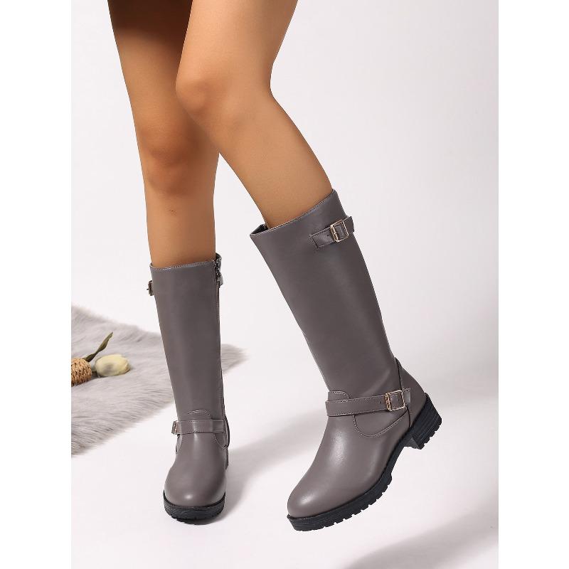 Belt Buckle Slimming Knight Boots 2025 Winter New Plus-size High Boots for Women