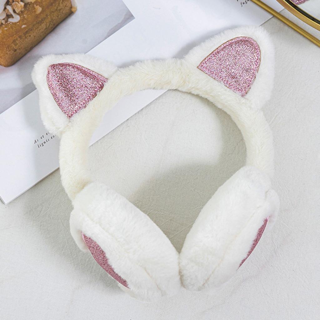 Lovely Winter Warm Cat Ear Warmers Glitter Ears Plush Earmuffs for Women Playful Girls Ear Muffs Cold Protection Warm Hat