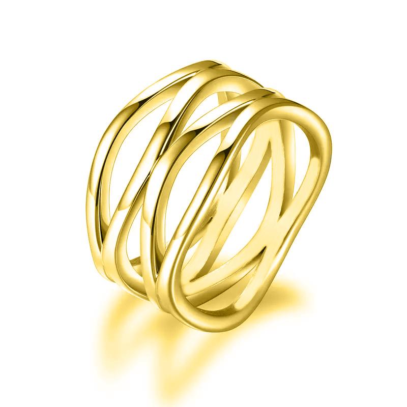 Huitan Metallic Style Multi-lays Rings for Women Simple Stylish Accessories Wedding Band Copper Color/Gold Color Fashion Zircon 6