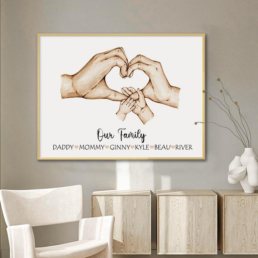 Personalized Family Canvas Painting Customize Parent Child Palm Wall Art Prints Memorial Day Family Gift Wall Decor Painting