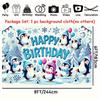 Fondo de Feliz Cumpleaños de Pingüino Lindo 2D, Pancarta Decorativa para Fiesta Invernal de Nieve