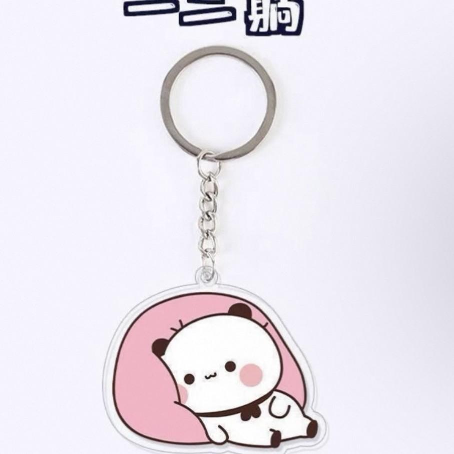 Cute  La bubuDudu Keychain Figure Couple Baby Grey Bear White Panda Key Chain Car Ring Jewelry Gifts Bag Pendant Accessories
