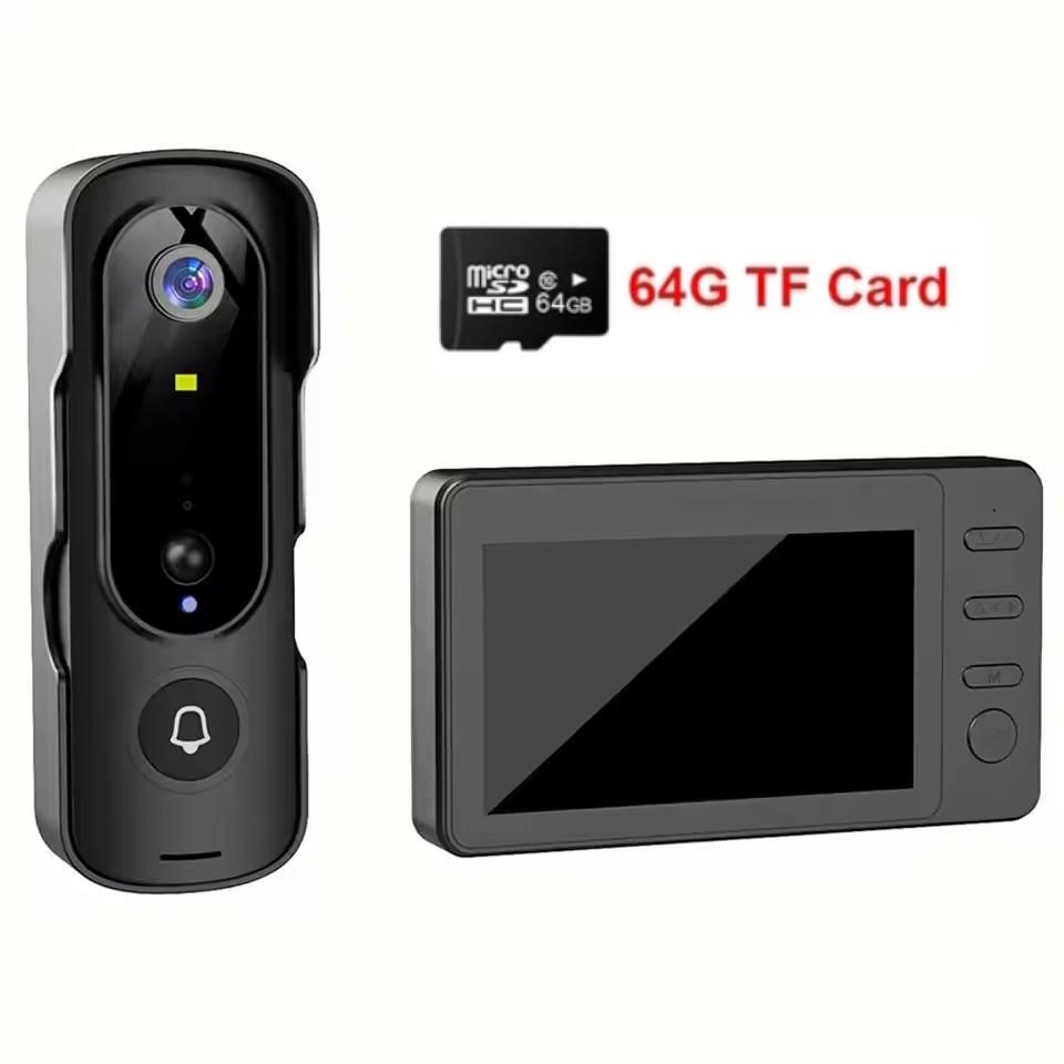 Wireless Video Doorbell Two Way Voice Video Intercom System Wireless Video Doorbell Camera with Monitor 120 Degree Viewing Angle M2 4.3" Screen
