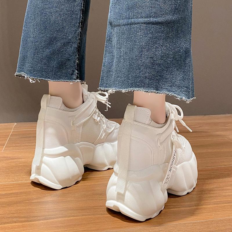 Fashion Black Chunky Sneakers for Women  Spring Hidden Heels Platform Sports Shoes Woman Thick Sole Breathable Casual Shoes