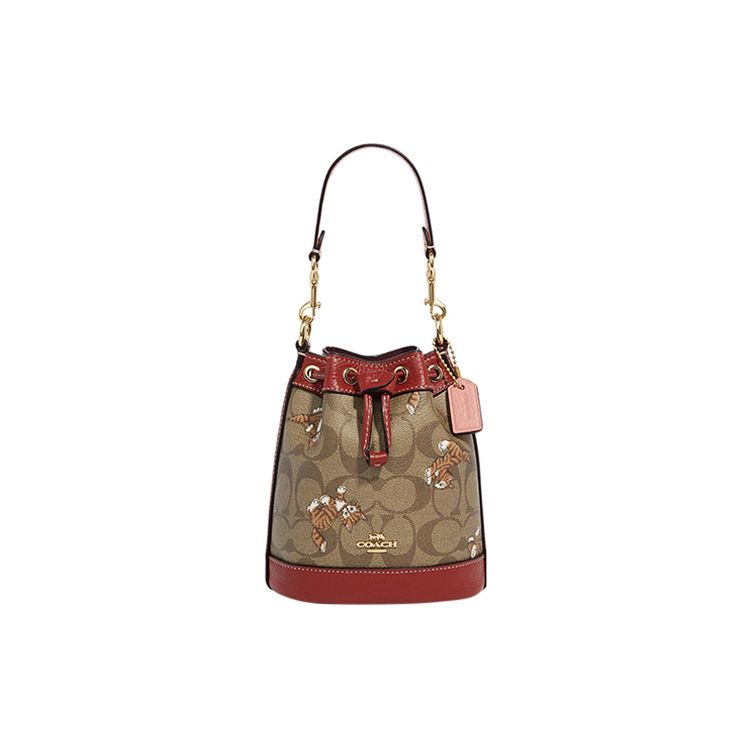 

Coach Dempsey 14 Dancing Cat Print Drawstring Closure Coated Canvas With Pebble Leather Bucket Bag Women bags Khaki CC431-IME7V Basic Set (Bag+Dust Bag)