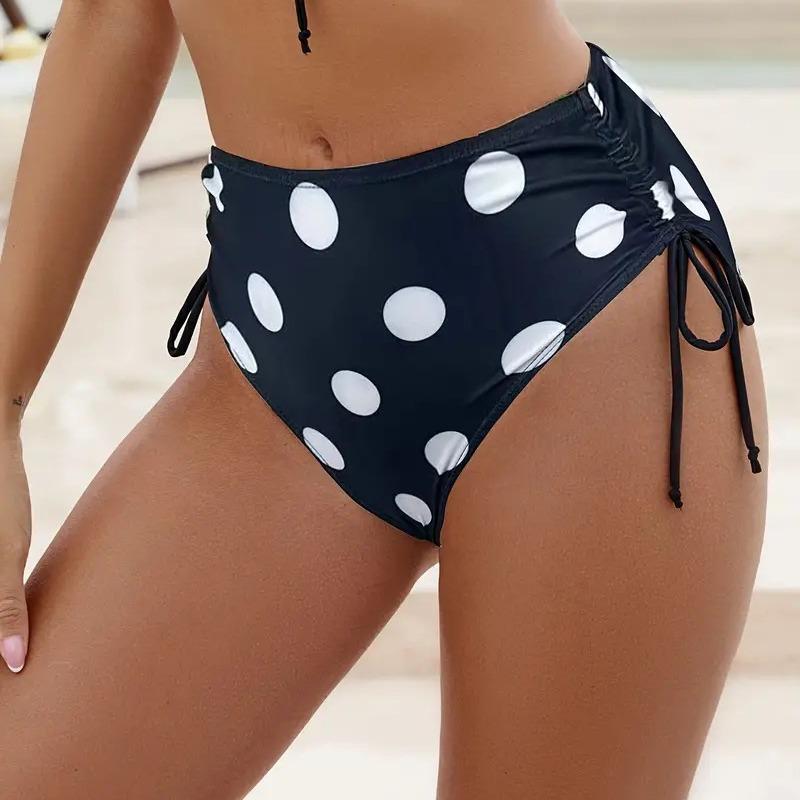 High-Quality Black Polka Dot Lace-up Triangle Hip-Hugging Women's Bikini