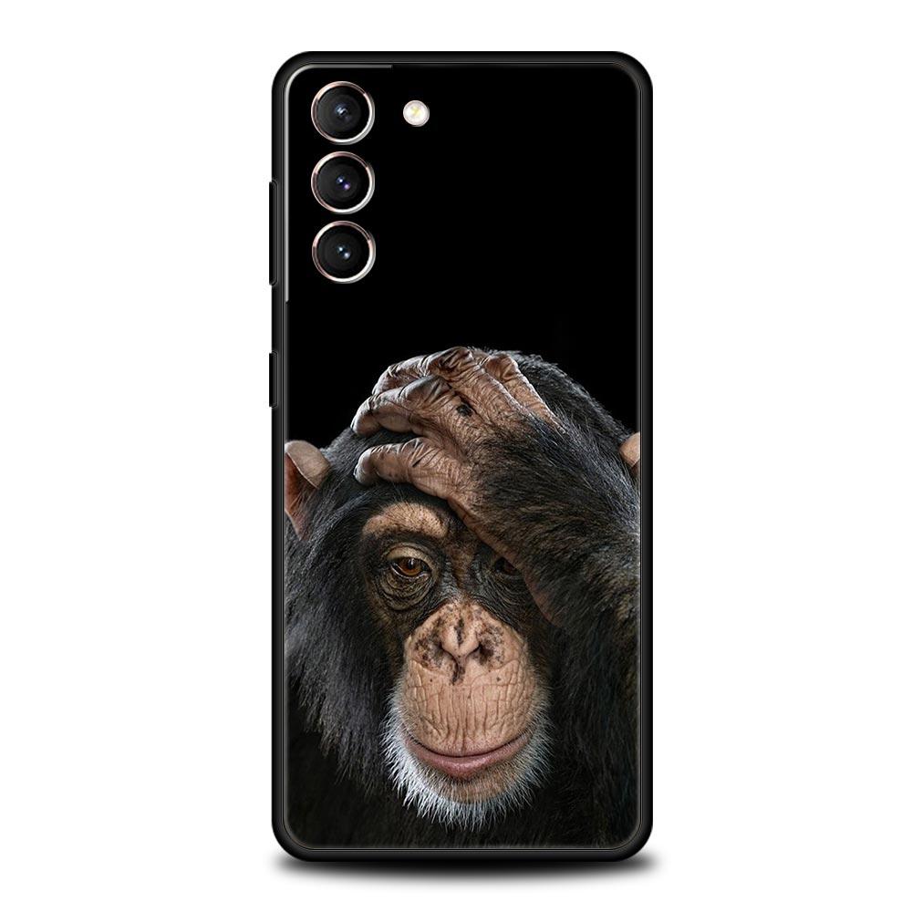 Cute Funny Monkey Soft Phone Case For Samsung Galaxy S25 Edge S24 Plus S23 FE S22 S21 S20 Ultra 5G S10 Black Protect Cover