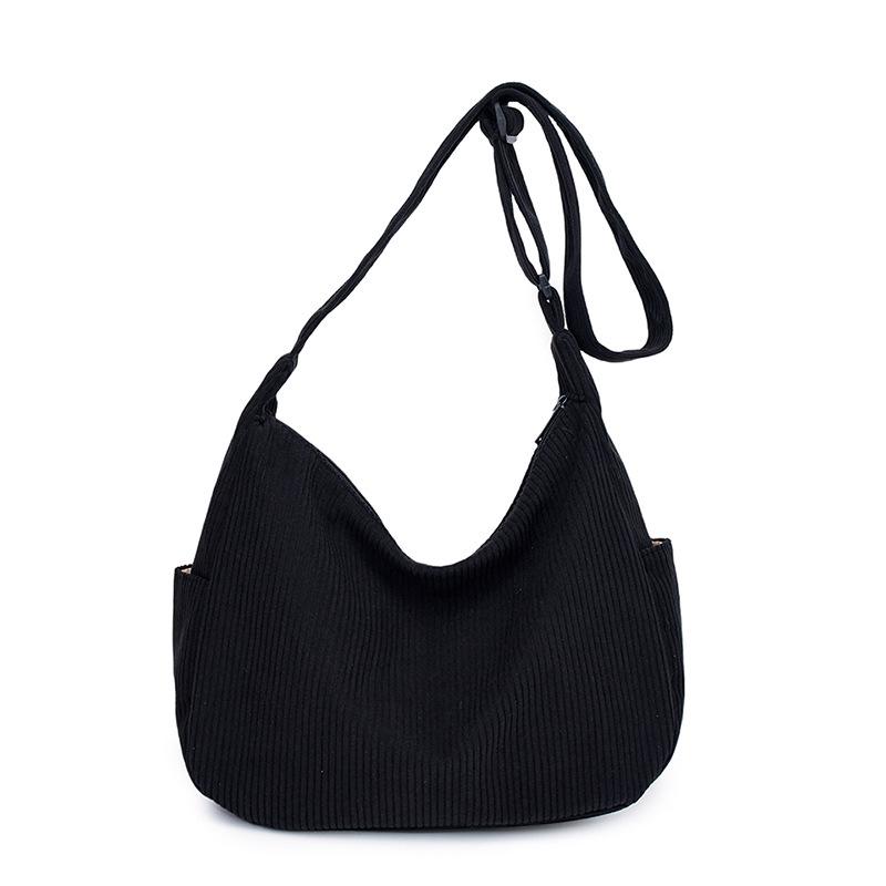 

2024 Стиль Харадзюку Y2K Вельветовая Сумка-Тоут Большой Вместимости - Ретро Осенне-Зимняя Повседневная Сумка для Шопинга чёрный