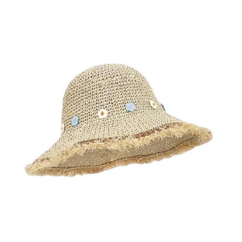 

New Summer Straw Hat For Women S Beach Vacation, Large Brimmed Sunscreen Hat With Stickers For Sunshade And Hollow Fishing Hat бежевий