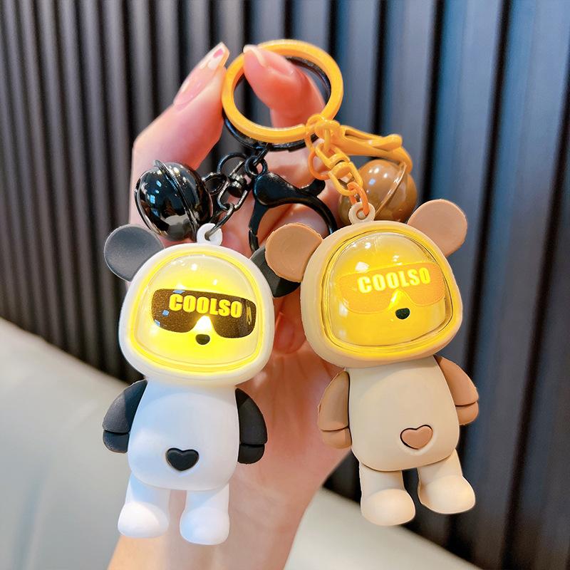 Cute Light Bulb Bear Key Chain Couple Bag Pendant Car Keyrings Children Schoolbag Gift