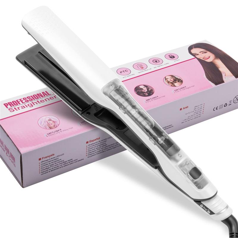 Steam Hair Straightener Professional Electric Ceramic Wide Hair Curling Flat Iron Hair Plates Lcd Display Hot Comb Straightening