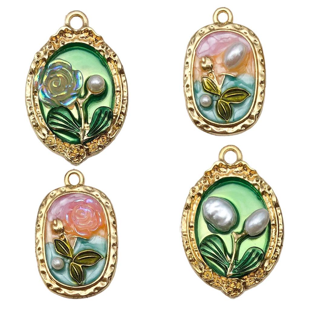 Monet Garden Oil Painting Pearl Pendant Keychain & Jewelry Set