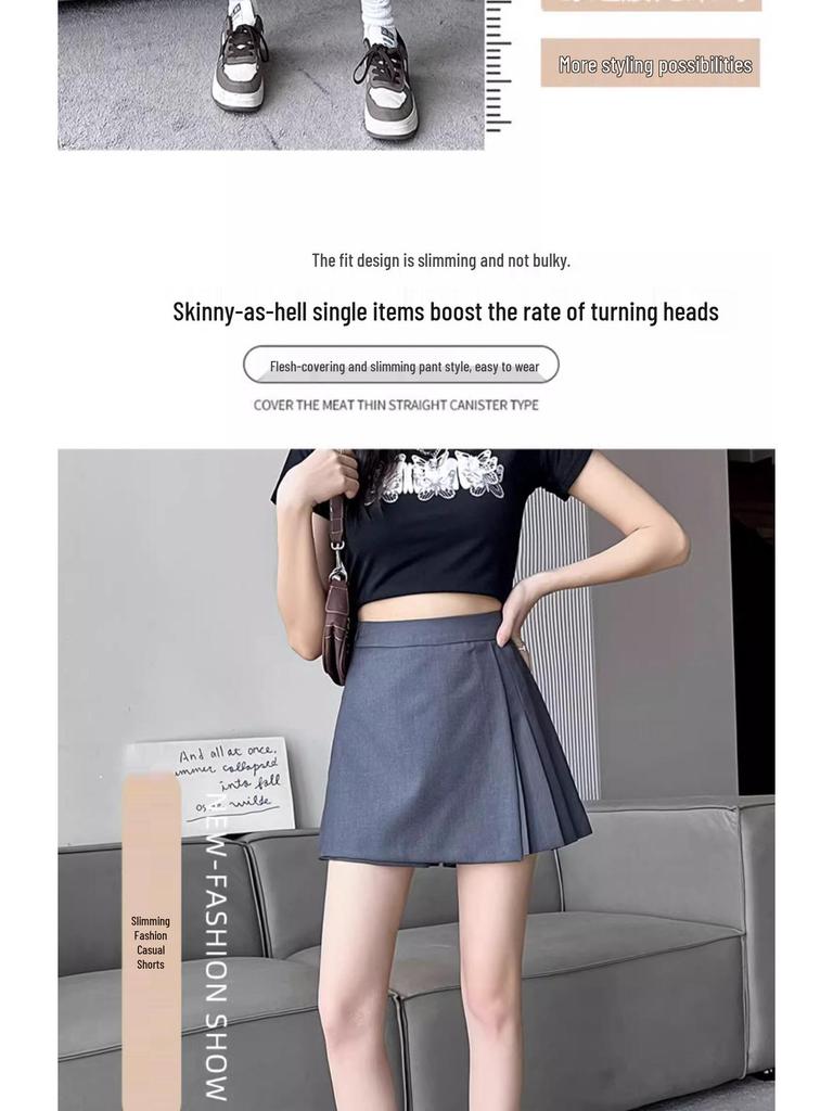 Women's Irregular Pleated High Waist A-Line Midi Skort - Summer 2025 Collection