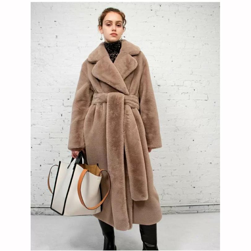 Winter Women Fur Coats Long Fur Loose Lapel Over Coat Thick Warm Plus Size