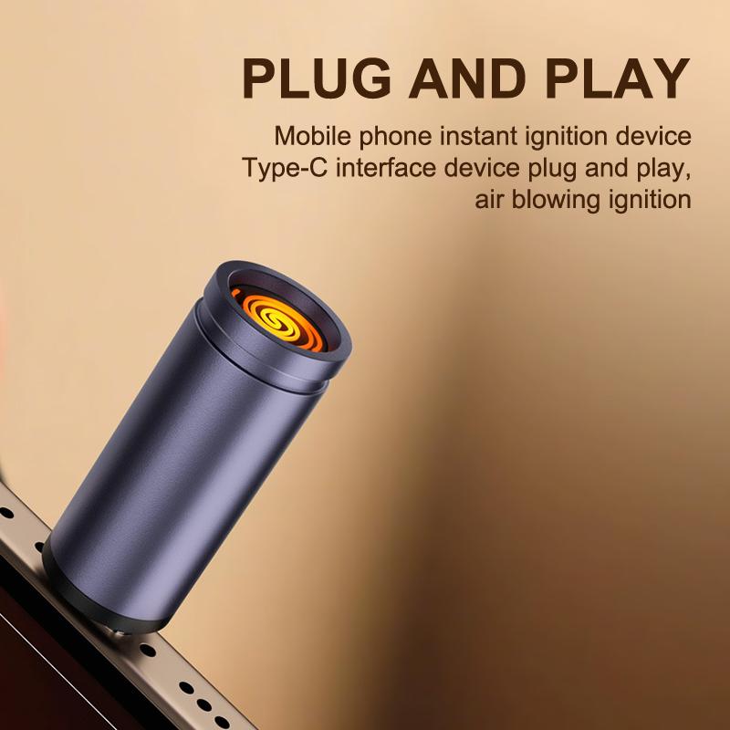Type C Mini Lighter Blow-To-Ignite Auto Shut-Off For Air Travel Outdoor No Battery No Flame Portable Safety Lighter Adapter