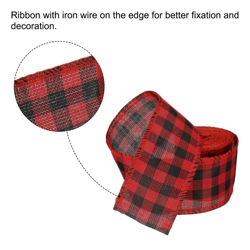 1/2pcs Polyester Gingham Ribbon Wired Edge Ribbon for Christmas Decoration Wrapping 2.36 Inch Wide 6.56 Yards