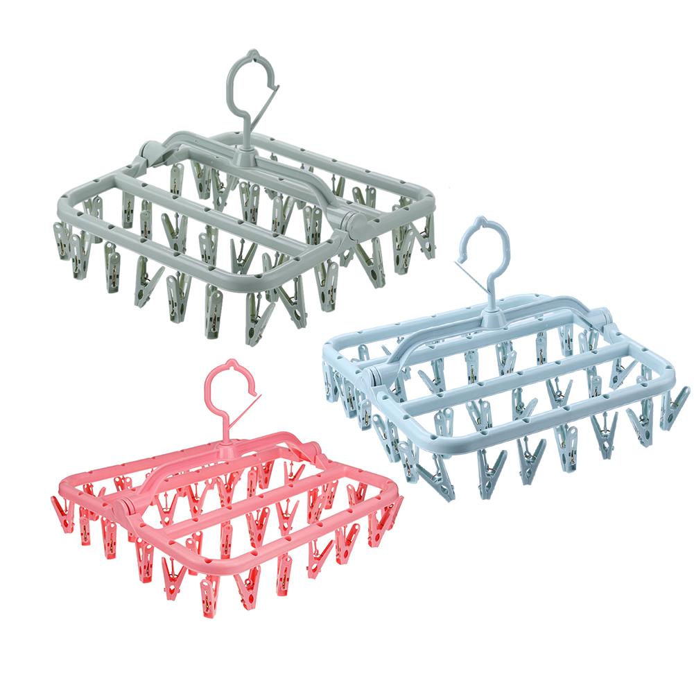 32 Clips Folding Clothes Hanger Socks Drying Rack Portable Rack Clothespin Windproof Sock Dryer for Hanging Underwear Lingerie