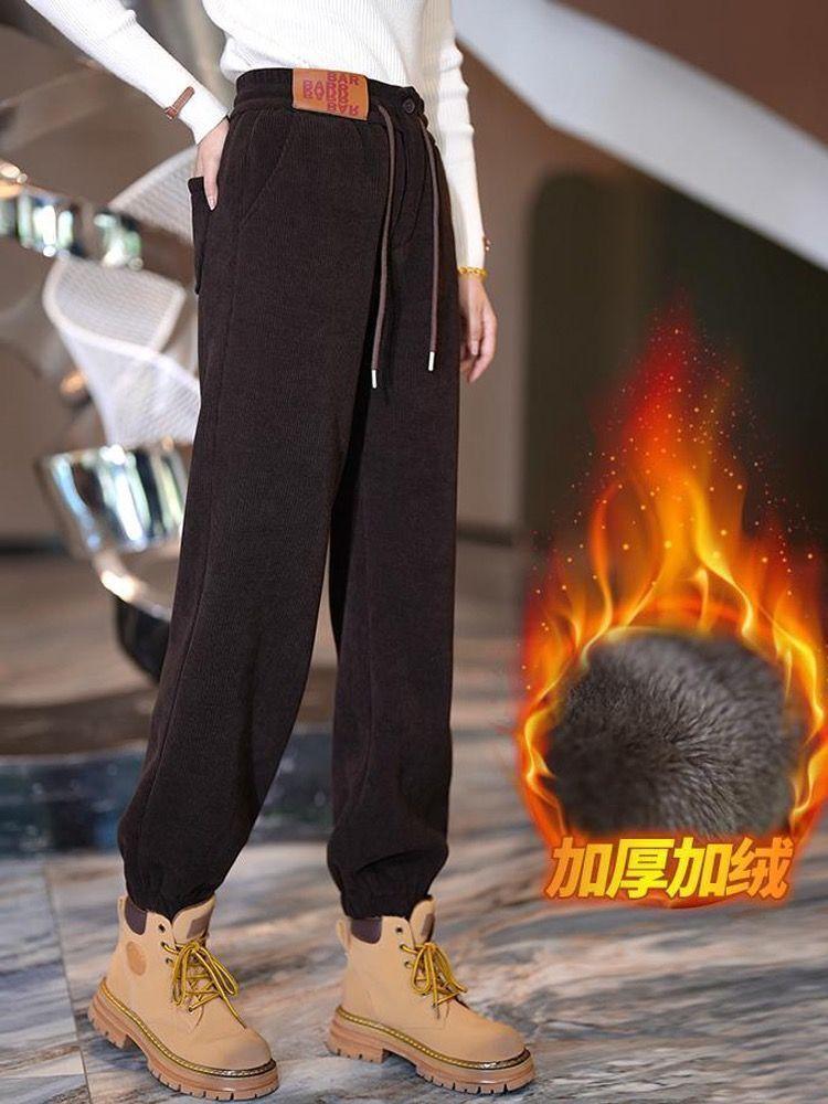Casual sports sweatpants women's autumn and winter fleece thickened leggings high-waisted drawstring straight-leg pants for men and women