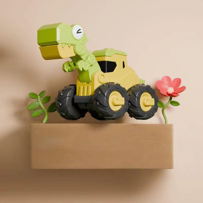1 Stück Drücken Puzzle Dinosaurier Baufahrzeug Modell Kunststoff Kinder Rückziehspielzeug Autosammlung Cartoon Kinder Bagger Auto Spielzeug