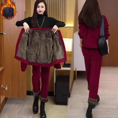 Completo Imbottito Ispessito Autunno Inverno da Donna Tempo Libero Temperamento Giacca Calda + Pantaloni Set Due Pezzi