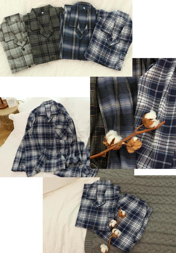 Kaitak Family Cotton Pajama Long Cotton Check Winter Men's Shirt, Sleeve, 100% Flannel, Pattern, Spring, Autumn, (Size M, Navy)