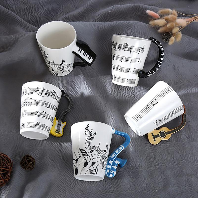 240ml Creative Music Ceramic Mug Guitar Violin Style Cute Coffee Tea Milk Stave Mugs And Cups with Handle Novelty Gifts