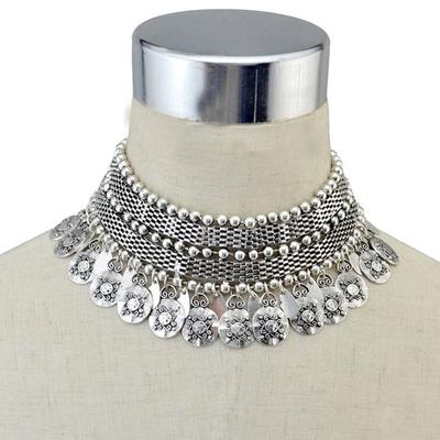 Silver Color Vintage Necklaces Geometric Shape Alloy Boho Necklaces Coin Pendant Tassel Design Turkish Necklaces Gypsy Fashion