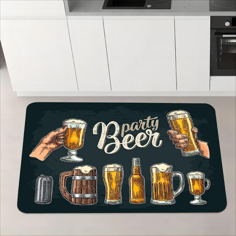 

Party Beer Mug Barrel Print Doormat, Polyester Durable Easy-Clean Non-Slip Rug for Multi-Room Multi-Holiday Decor 40x60cm