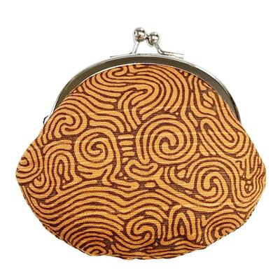 Hergestellt in Münzbörse mit Verschluss Arabeske Jomon Braun Kyosuke, Japan, Etui, Handflächengroß, Baumwolle, 2,6 Zoll, Muster,