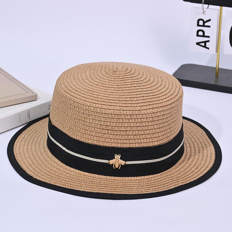 Summer New Versatile Flat Top Fashion Straw Hat Women's Sunscreen Premium Top Hat Outdoor Seaside Vacation